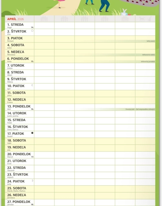 Calendar perete Planificator de Familie XXL 2026