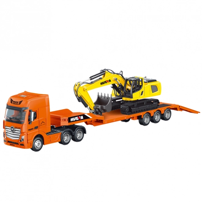 Camion cu Remorcă și Excavator Metalic Huina 1:50