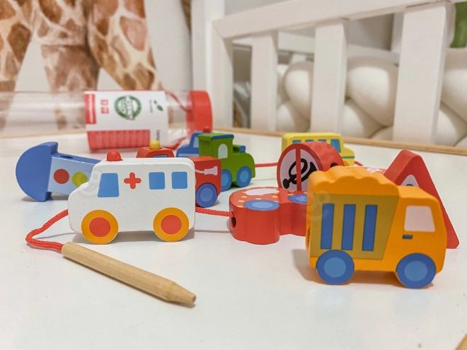 Klocki din lemn pentru înșirat vehicule Woopie