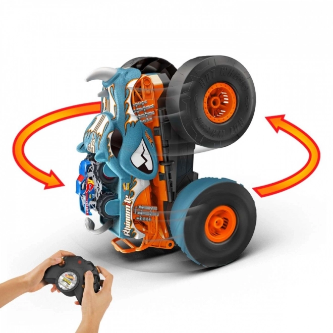 Pojazd RC Hot Wheels Monster Trucks Rhinomite Mega Transformare la Scară 1:12