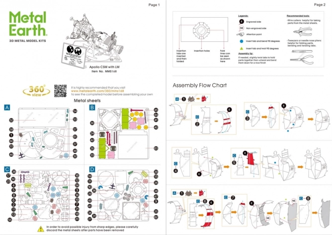 Puzzle 3D Apollo CSM cu modul lunar Metal Earth