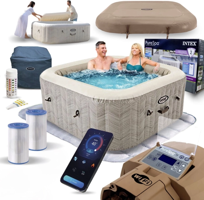 spa pătrat gonflabil pentru 4 persoane 175 × 71 cm cu hidromasaj INTEX