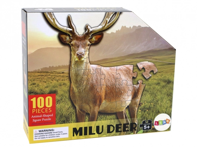 Puzzle cu 100 de piese tema cerb și animale din pădure