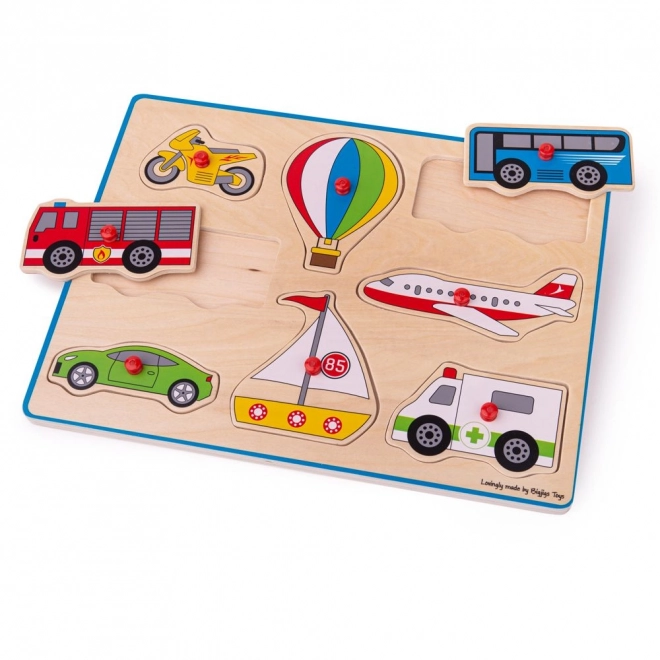 Puzzle din Lemn Bigjigs Toys cu Vehicule