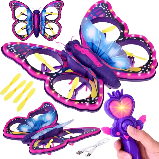 Dron fluture colorat cu LED și baghetă magică – jucărie RC zburătoare pentru copii