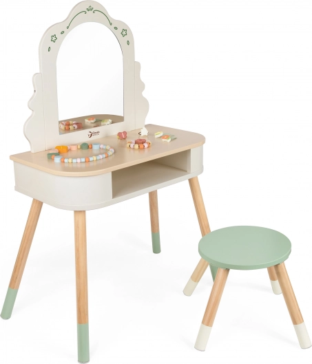 Masa de toaletă din lemn cu oglindă rotundă și accesorii Pastel Classic World