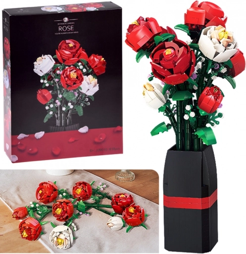 Set de construcție buchet de trandafiri în vază, 818 piese