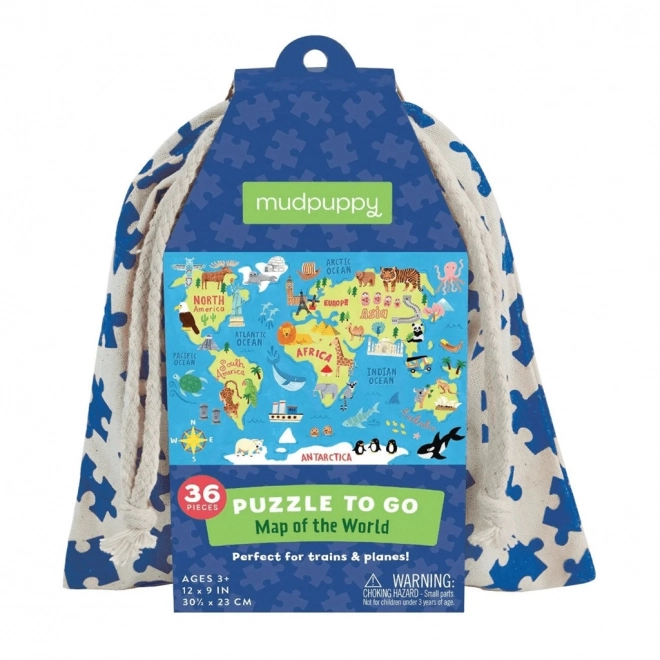 Puzzle Mudpuppy Harta Lumii cu Sac din Material Textil 36 Piese