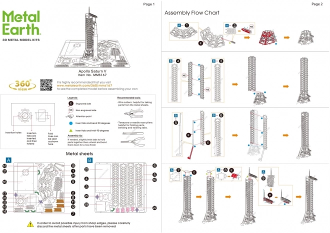 Puzzle 3D Metal Earth Apollo Saturn V cu rampă