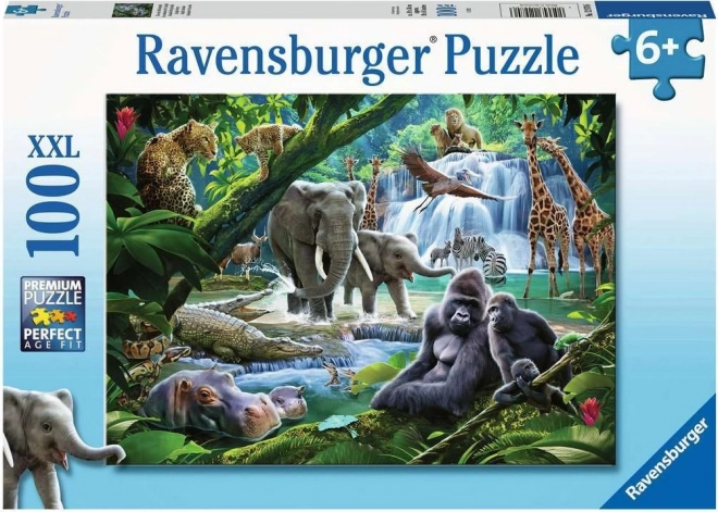 Puzzle XXL cu Animale din Junglă de la Ravensburger, 100 Piese