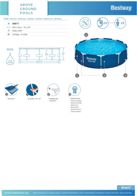 Piscină de grădină cu construcție 306 cm x 76 cm Bestway