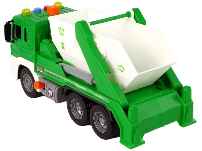 Camion de gunoi verde cu mecanism cu frecare 1:16