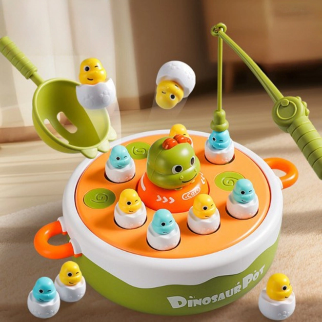 woopie dino set de joc 4în1 cu pescuit magnetic și catapultă