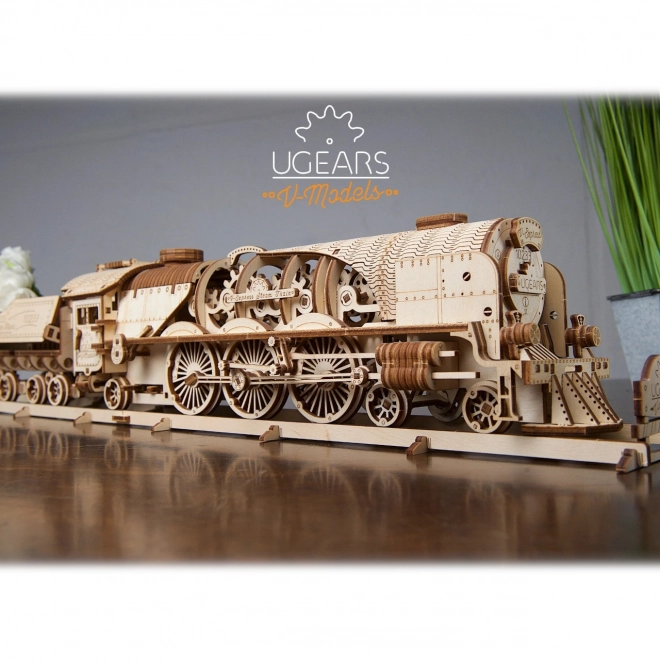 Puzzle mecanic din lemn 3D locomotiva cu aburi V-Express