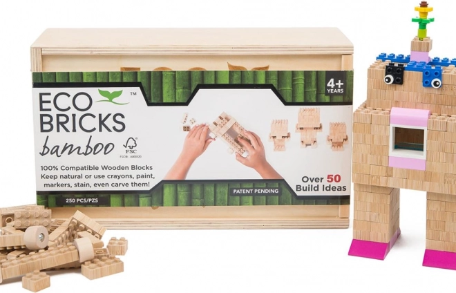 Set de construcții din lemn 250 bucăți în cutie
