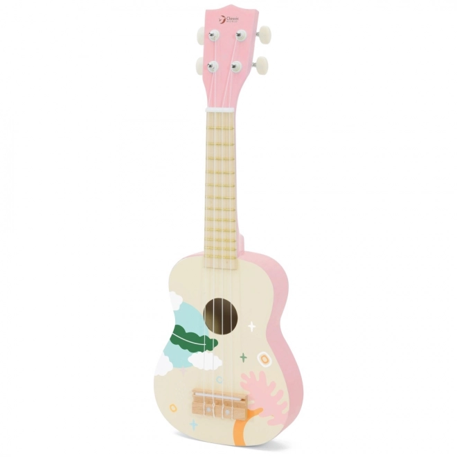Ukulele din lemn roz pentru copii