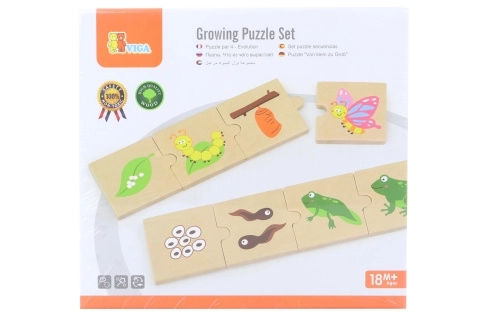 Puzzle din lemn cu animale și plante în creștere