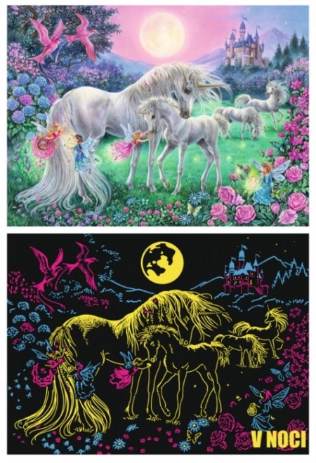 Puzzle luminos unicorni la lumina lunii XXL 100 piese