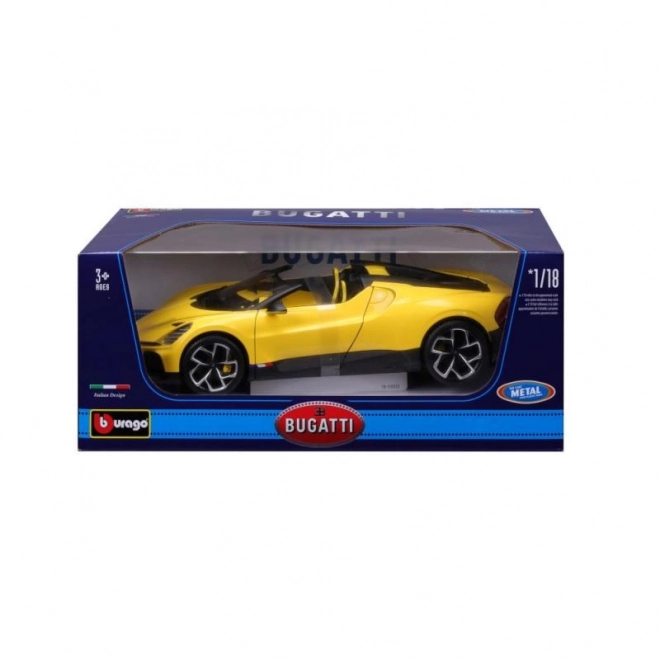 Model auto Bburago Bugatti Mistral galben la scară 1:18