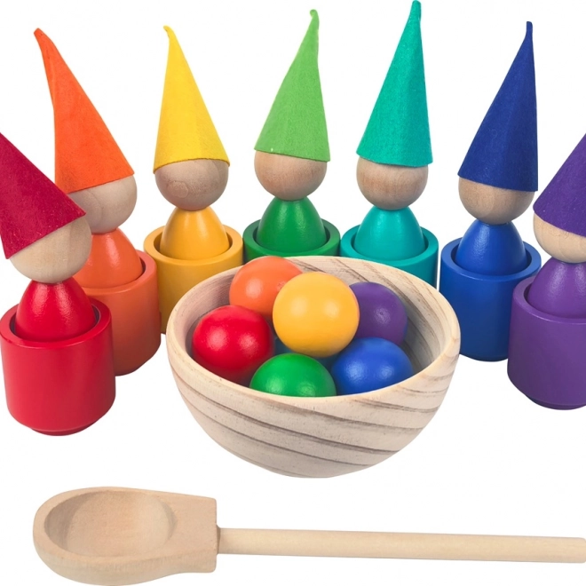 Păpuși curcubeu cu biluțe – jucărie Montessori din lemn, 7 culori