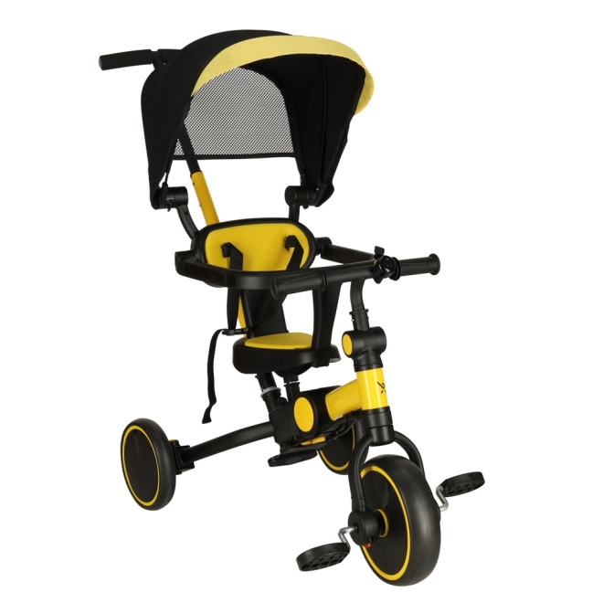 Tricicletă multifuncțională cu copertină Trike Fix V4 – Galben-negru