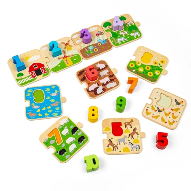 Puzzle educativ cu imagini și cifre Bigjigs Toys