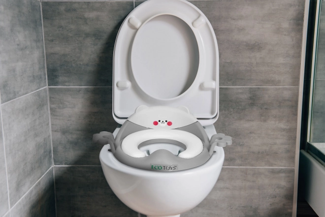 Colac WC pentru copii cu mânere, pernă moale, gri, Ecotoys