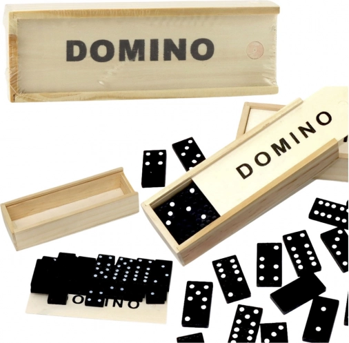 Domino din lemn în cutie, 32 de piese negre