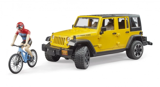 Bruder Jeep Wrangler Rubicon cu ciclist și bicicletă