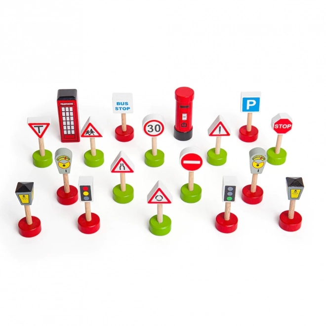 Set semne de circulație din lemn Bigjigs Rail