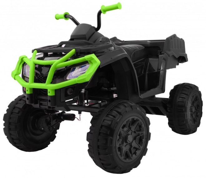 ATV XL 2,4GHz baterie pentru copii negru/verde + telecomandă + tracțiune 4x4 + suport bagaje + pornire lentă + EVA + LED audio