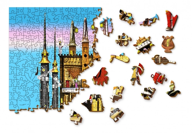 Puzzle din lemn castel muzical 2 în 1