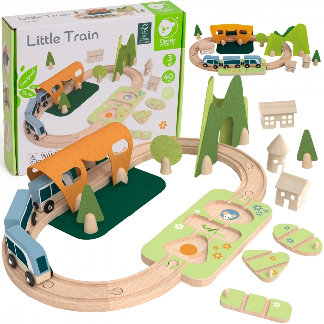 Set trenuleț din lemn cu sortator de forme Classic World 40 piese