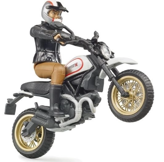 Motocicletă Scrambler Ducati Cafe Racer cu figurina de pilot