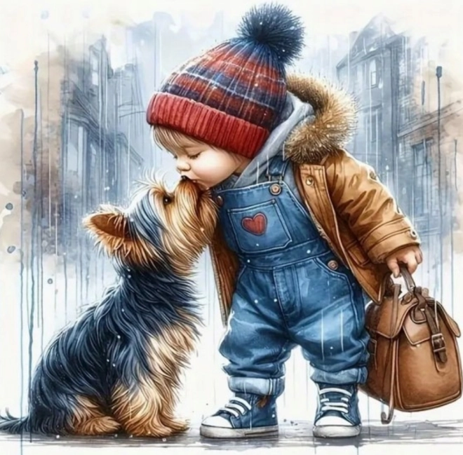 Pictură cu diamante Băiat cu cățeluș 30x40 cm