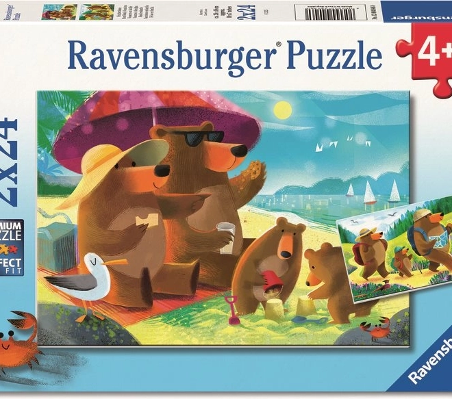 Puzzle Ravensburger Familia de urși în excursie 2 x 24 piese