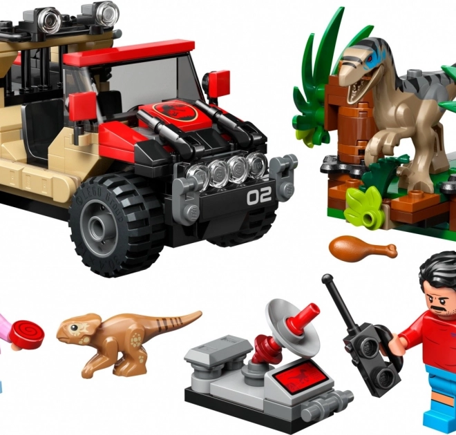 Set de construcție LEGO Jurassic World: Evadare cu mașina de teren de velociraptor