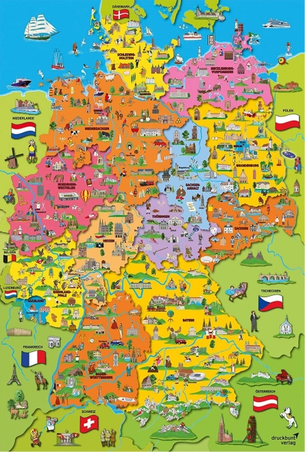 Puzzle hartă ilustrată Germania 200 de piese