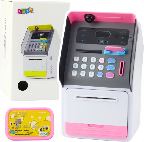 Seif bancomat roz pentru copii cu cod PIN