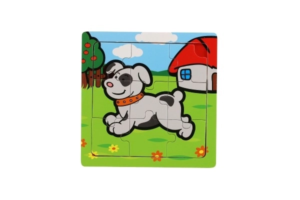 Mini puzzle din lemn 9 piese Primele mele animale pentru cei mici 15x15x0,8cm 6 tipuri