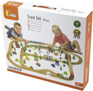 pistă de tren din lemn, 90 de piese