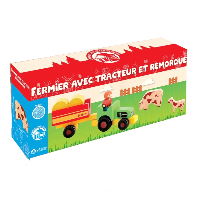 figurine fermier cu tractor din lemn Jeujura