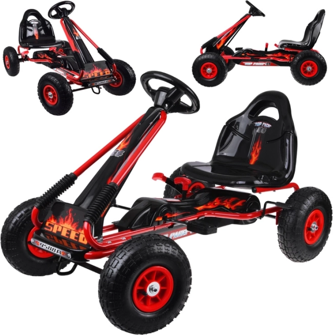Kart mare cu pedale pentru copii, cu scaun reglabil și roți gonflabile – roșu