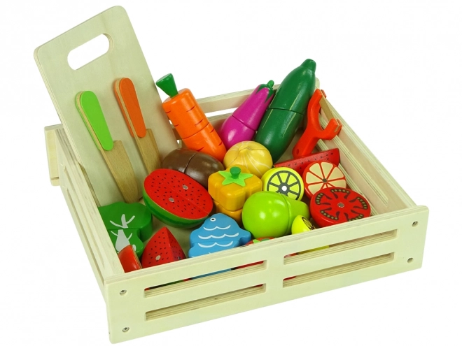Set de fructe și legume de feliat din lemn
