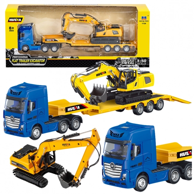 Model de camion cu remorcă și excavator 1:50 Huina