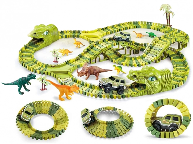 set circuit parc dinozauri cu mașinuță și figurine