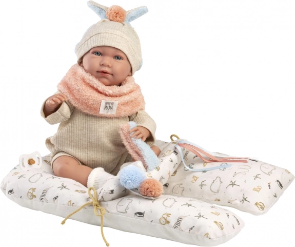 Păpușă realistă bebeluș cu sunete și corp moale textil 42 cm