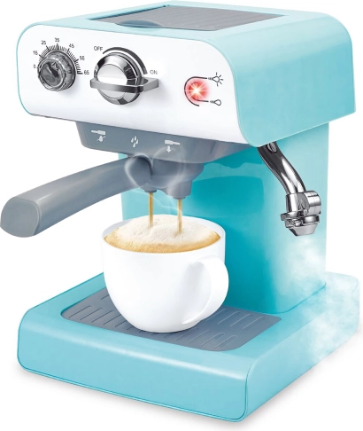 Espressor cu pârghie pentru copii cu efecte luminoase și sonore și abur 26 cm
