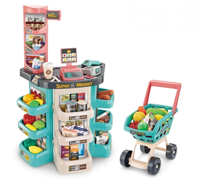 Magazin supermarket Woopie cu coș de cumpărături