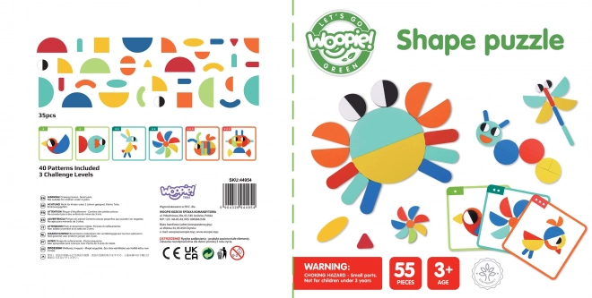 Puzzle din lemn Montessori cu 40 de modele de la WOOPIE Green